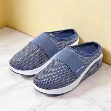 Imagem de Tênis de caminhada feminino masculino, sem cadarço, bico largo, suporte de arco, ortopédico, acolchoado, sola grossa, sem queda, azul escuro, Azul escuro, 37/38 BR