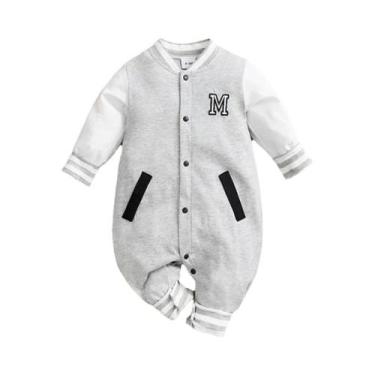 Imagem de Macacão De Algodão Cinza De Manga Longa Para Bebês, Roupas Para Menino