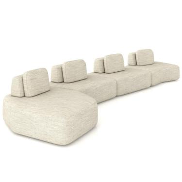 Imagem de Sofá Ilha Modular Para Sala Living Orgânico 620cm Angra K01 Linho Champanhe - Lyam Decor