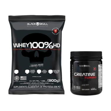 Imagem de Whey Protein Concentrado Black Skull 100% HD - Morango 900g + Creatina
