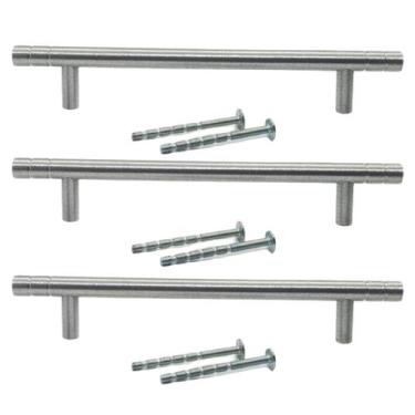 Imagem de Kit 6 Puxadores Haste Alumínio Acetinado Frisos 128mm Portas - Paraiso