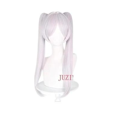 Imagem de Peruca Cosplay Anime Frieren Prata Branca 65cm Cabelo Sintético Resist
