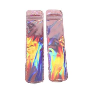 Imagem de Sacos Ziplock Rosa Laser 50un. Reutilizáveis Plástico Transparente Emb