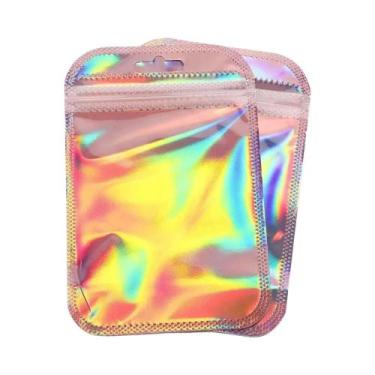 Imagem de Sacos Ziplock Rosa Laser 50un. Reutilizáveis Plástico Transparente Emb