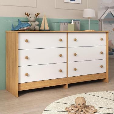 Imagem de Cômoda Infantil 136cm Com 6 Gavetas Flex Multimóveis MP4262 - Madeirado-branco