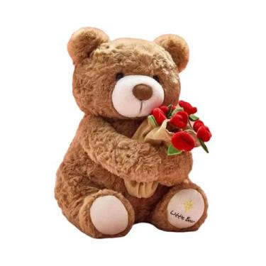 Imagem de Urso De Pelúcia Romântico Kawaii Com Rosas, Brinquedo Macio Para Menin
