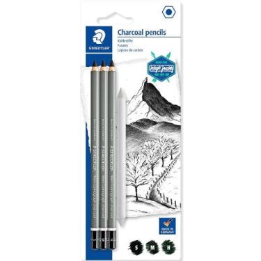 Imagem de Kit 3 Lapis Staedtler Mars Lumograph Charcoal + Esfuminho 100C SBK4