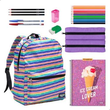 Imagem de Kit Material Escolar Economico Mochila Estojo Caderno 10 Matérias + It