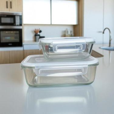 Imagem de Kit 2/4/6 Potes De Vidro Hermético 1040ml 410ml Marmita Retangular Tam