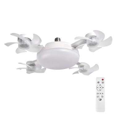 Imagem de Ventilador de Teto com LED 50W Bivolt E27 com Controle Remoto, 3 Velocidades e 3 Tons de Luz, Pás Dobráveis Branco 50cm