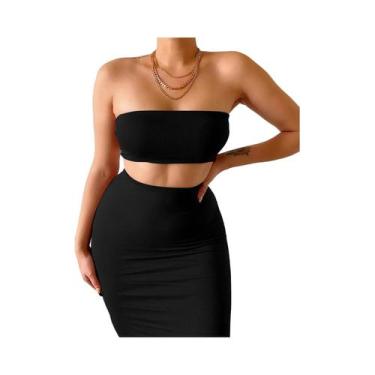 Imagem de Conjunto Elegante De Top Cropped sem alça E Saia Longa Para Mulheres -