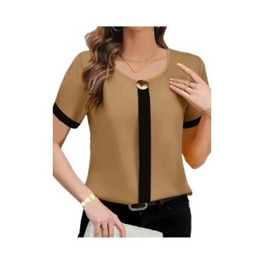 Imagem de Blusa Casual Elegante Feminina Solta De Manga Curta, Camisa Fashion Pa