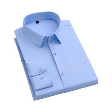 Imagem de Camisas De Manga Longa Slim Fit Antirrugas Para Homens Brancas E Azuis