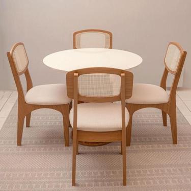Imagem de Mesa de Jantar Redonda Base Ripada c/ 4 Cadeiras 100% MDF - Dalla Cost