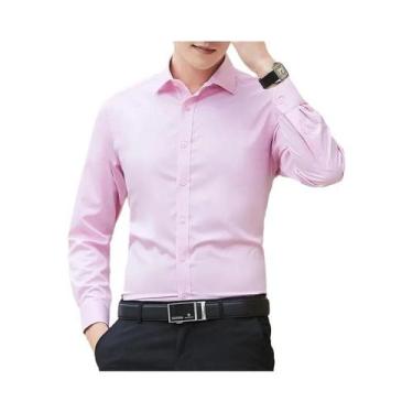 Imagem de Camisa Masculina Slim Fit De Cor Sólida Para Negócios E Casual, Sem Ne