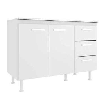 Imagem de Balcão Cozinha com Tampo 2 Portas 3 Gavetas Evidencia Moveis Cor Branc