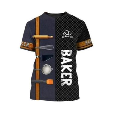 Imagem de Camiseta De Chef Masculina Oversized Com Impressão 3D, Respirável, Res