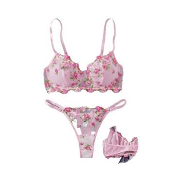 Imagem de Conjunto De Sutiã Com Arame E Bordado Floral Em Tule, Lingerie Transpa