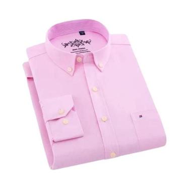 Imagem de Camisa Casual Masculina De Algodão Oxford Listrada De Manga Longa Com 