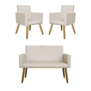 Imagem de Kit Namoradeira E 2 Poltronas Decorativas Nina Courino Suede Bege Balaqui Decor