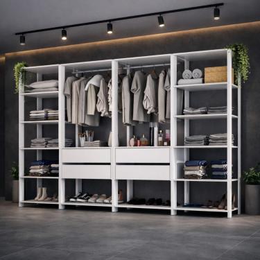 Imagem de Guarda-roupa Closet Modulado Arizona 4 Gavetas 270cm Multimóveis Mp4784 Branco