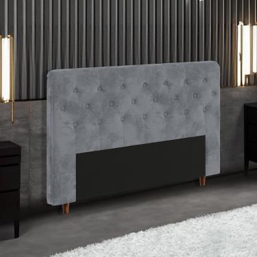 Imagem de Cabeceira para Cama Box Marcela Queen Size em Madeira Maciça com Revestimento em Tecido Suede Cinza