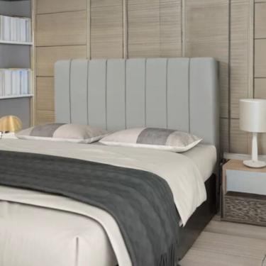 Imagem de Cabeceira Carla Casal Estrutura em Madeira Maciça Estofada com Revestimento em Tecido Suede Cinza