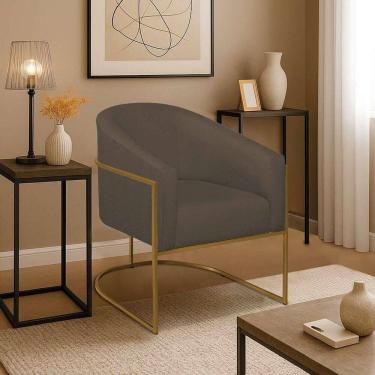 Imagem de Poltrona Decorativa Jade Moderno Escritório Confortável Luxo Base De Ferro Dourado Suede Marrom