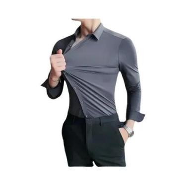 Imagem de Camisa Masculina Slim-fit De Manga Longa Ultra-Elástica Para Negócios 
