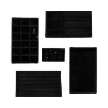 Imagem de Bandeja Organizadora De Joias Em Veludo Preto Para Anéis, Pulseiras E 