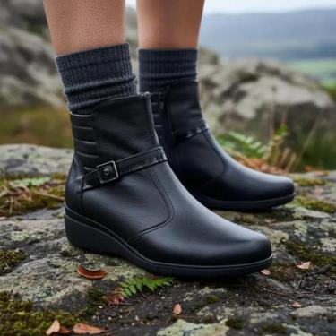 Imagem de Bota Piccadilly Cano Curto Salto Médio Anabela Zíper Lateral, Preto, 3