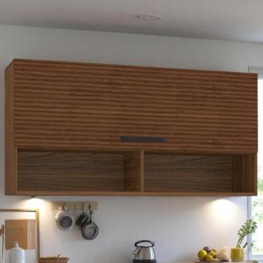 Imagem de Armário C/ Basculante 120 Cm Lapis Nogueira Ripado - Mobiliar Home Sho