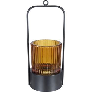 Imagem de CASTIÇAL DECORATIVO PORTA VELA HOME&CO METAL 25x10x9cm ÂMBAR