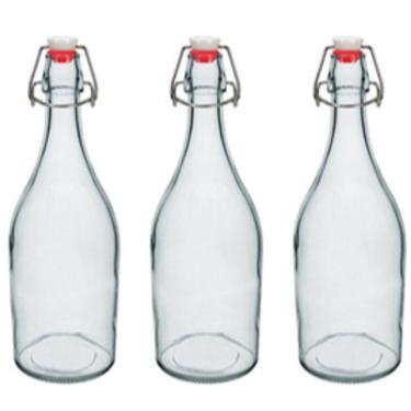 Imagem de KIT 3 GARRAFA ÁGUA SUCO LEITE HOME&CO COM TRAVA NA TAMPA VIDRO 1L 29x9x9cm TRANSPARENTE