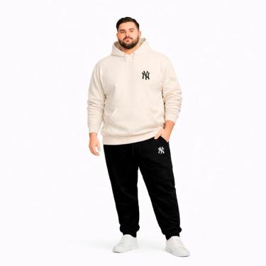 Imagem de Conjunto Moletom Plus Size Canguru G1 a G5 Casaco Com Capuz Calça de Frio Inverno Algodão Poliester-Masculino