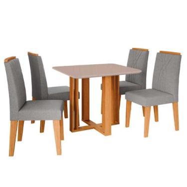 Imagem de Mesa de Jantar Tampo de MDF/Vidro Off White Flora Quadrada e 4 Cadeira