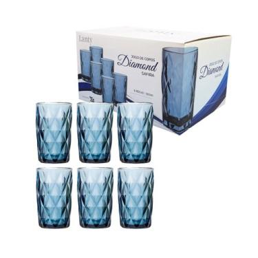 Imagem de Jogo 6 Copos De Vidro Resistente Diamond 350ml Luxo Elegante - KeHome,
