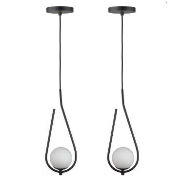 Imagem de Kit 2 Pendentes Lustres On Drop Preto Globo De Vidro Branco - Trybo De