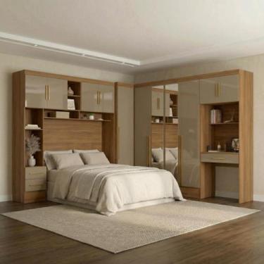 Imagem de Guarda Roupa Casal Modulado 4 Peças 11 Portas 5 Gavetas com Cabeceira 
