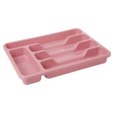 Imagem de Organizador de Talheres Para Gaveta 5 Divisorias Plástico Cozinha Rosa