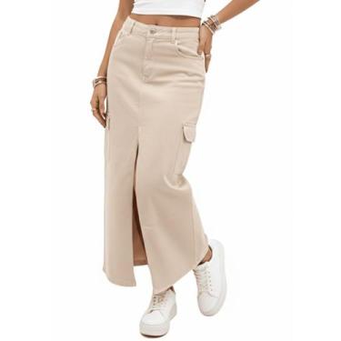 Imagem de Saia Longa Cargo Color Com Fenda Feminina Revanche - 0073056, Areia, 4