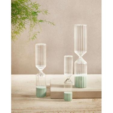 Imagem de Ampulheta Decorativa Verde em Vidro Canelado - 15 Minutos - Mart Colle
