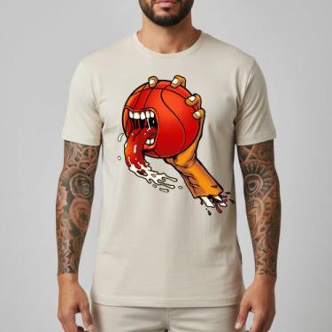 Imagem de Camiseta Masculina Básica Basquete Arte Surrealista Algodão Penteado R