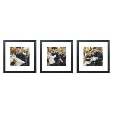 Imagem de Kit Quadro Porta Retrato 32x32 - Foto 20x20 - Paspatur Branco Cor:moldura Preta;quantidade:kit Com 3 Unidades