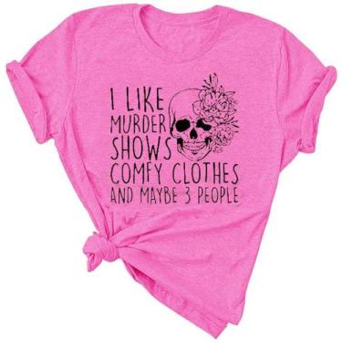 Imagem de Camisetas estampadas femininas inovadoras I Like Murder Shows Horror S