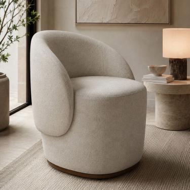 Imagem de Poltrona Decorativa Premium Orgânica em Bouclê Italiano Bege Confortável para Sala de E...