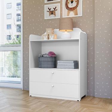 Imagem de Cômoda Infantil Mini Pequena 2 Gavetas com Nicho Prateleira MDF para Quarto Bebê Branco Infantile Móveis