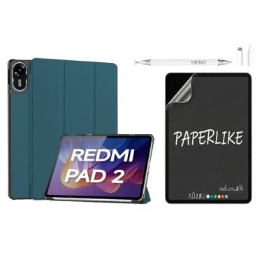 Imagem de Rino Cases Capa para Redmi Pad 2 11" (2025) - Smart Cover Magnética Rígida Multi-ângulo com Auto Despertar em Couro PU (Verde-escuro, Kit Capa + Película Fosca + Caneta Touch)
