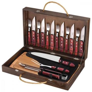 Imagem de Kit para Churrasco Tramontina com Talheres Jumbo em Aço Inox Cabo Verm