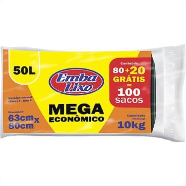 Imagem de Saco De Lixo Embalixo Mega Economico 50L - 63X80Cm Preto Pacote Com 10